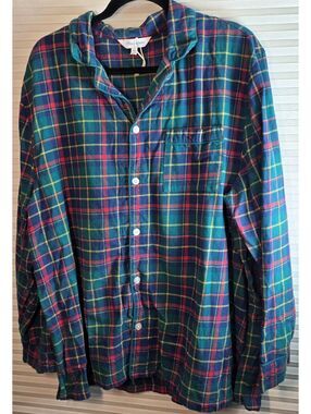 The Company Store Button-Up XL 100% Cotton Plaid Flannel Shirt Green Blue Red